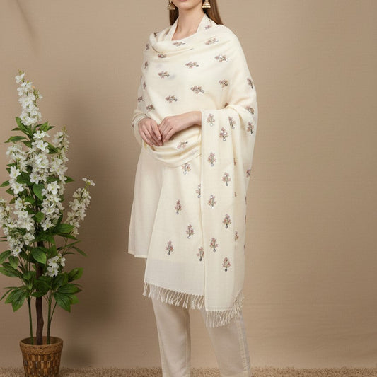 Cream Motif Shawl