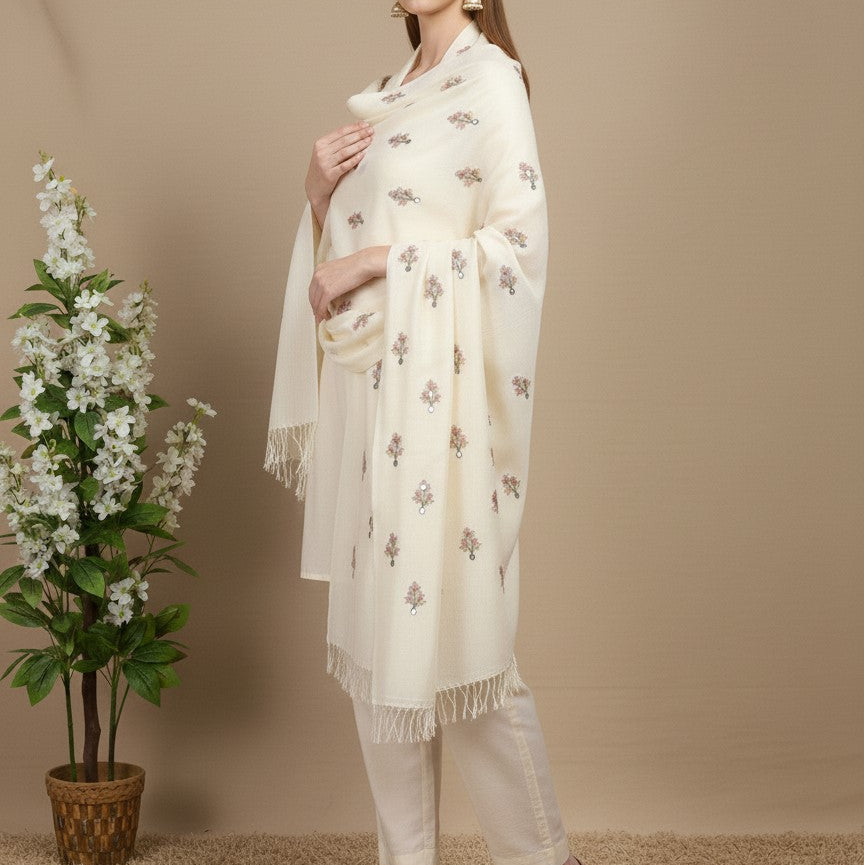 Cream Motif Shawl