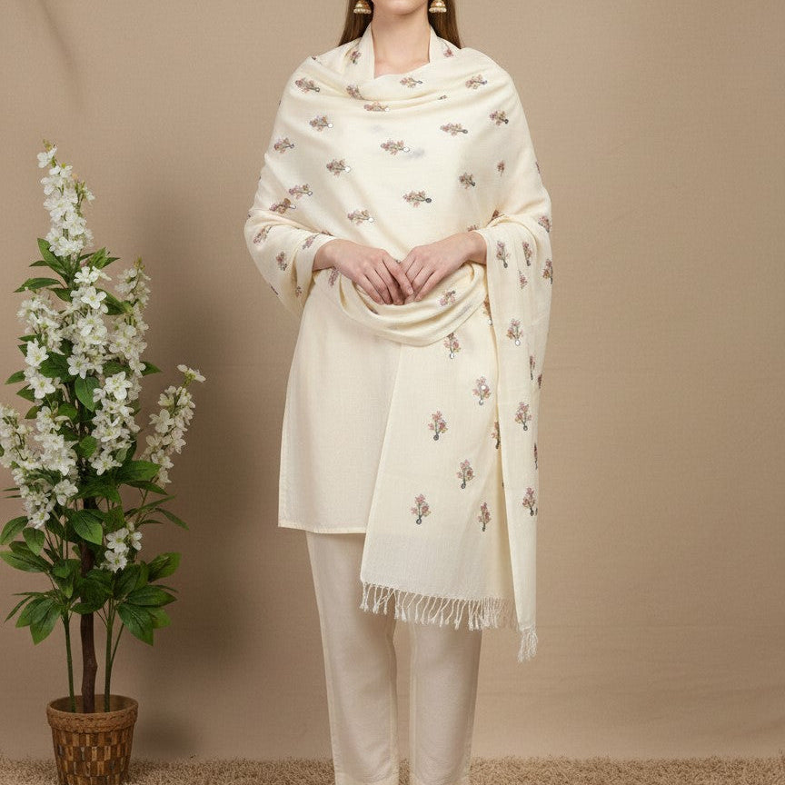 Cream Motif Shawl